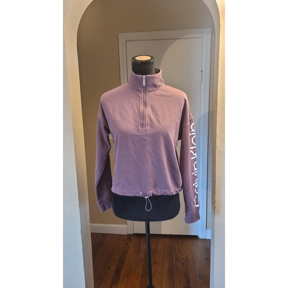 Calvin Klein Pullover Womens Size M L Mauve Cropped Mock Neck 3/4 Zip Athleisure - Picture 1 of 3